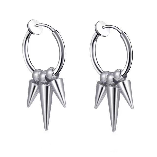 Non-pierced earrings stainless steel tassel earrings titanium steel 3 pointed cone single pointed earrings male piercing earrings