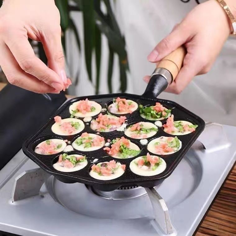 家庭用たこ焼き鍋鋳鉄コーティングなしちび機十四穴商用焼き皿エビ団子鍋金型|undefined