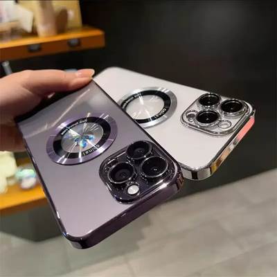 Suitable for iphone15promax Electroplated Magnetic Suction Phone Case Apple 13Pro Girl Case Magsafe Magnifier