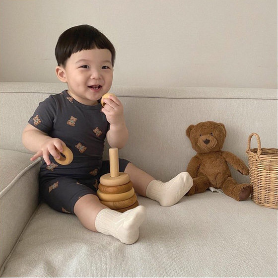 Ins Style Baby Suit 2024 Summer New Bear Printed Children's Two-piece Baby Home Clothes