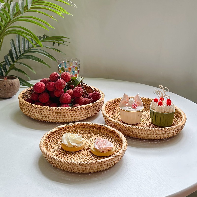 Vietnamese rattan woven fruit basket living room household modern tea table fruit plate snack storage box bamboo basket bread basket