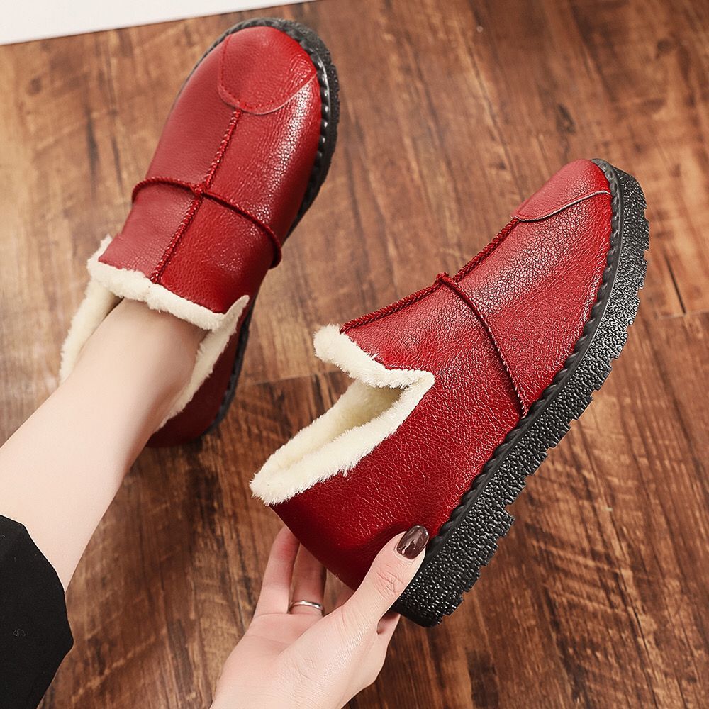 2024 New Winter Women's Cotton Shoes Pu Waterproof Fleece-lined Warm Work Shoes Thick Bottom Elderly Cotton Boots