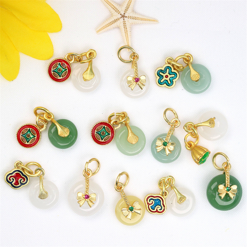 古法金滴油アクセサリーペンダント平安ボタン蓮蓬小ペンダントdiyアクセサリーブレスレットネックレスビーズ材|undefined