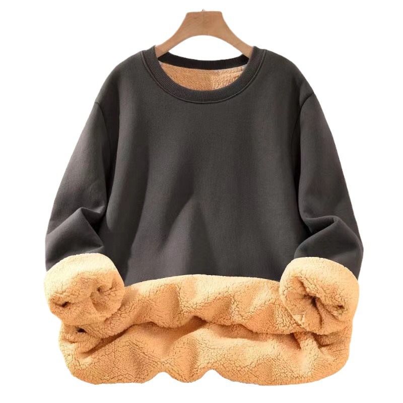 2023 autumn and winter New plush solid color sweater men's Korean-style trendy ins fleece-lined thick warm lambswool coat
