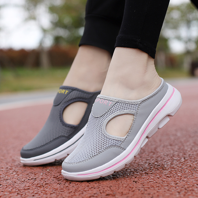 2025 Amazon Korean version of plus size casual shoes half-support women's shoes single-layer shoes men's thick-soled one-step sandals mesh half-drag