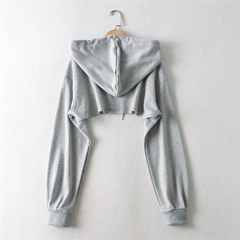 Cross-border Sweatshirt Women's Hooded Early Autumn 2023 New ins Personality Irregular Navel Extra-short Long-sleeved Top for Women