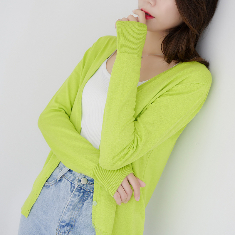 Knitted Cardigan Women's Spring and Autumn Short Top Thin Sweater Small Shawl Coat Winter Base Shirt Summer Air-conditioning Shirt