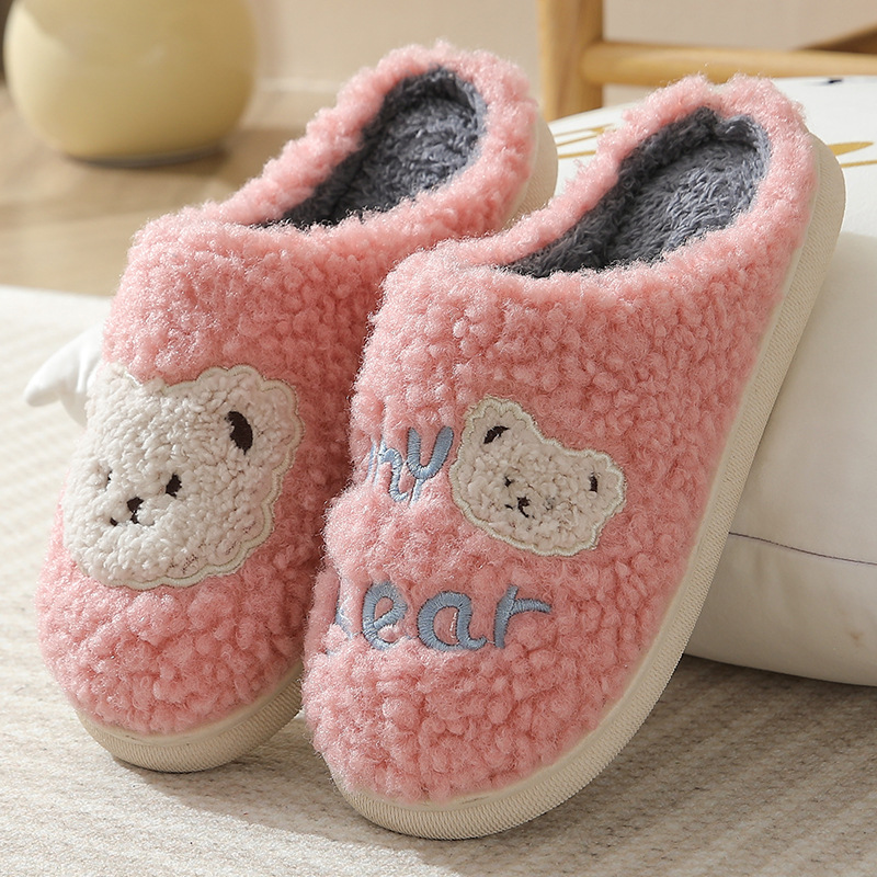 New Warm Bear Cotton Slippers Autumn and Winter Thick Bottom Internet Popular Girl's Heart Cute Fashionable Comfortable Women's Mao Mao Cotton Slippers