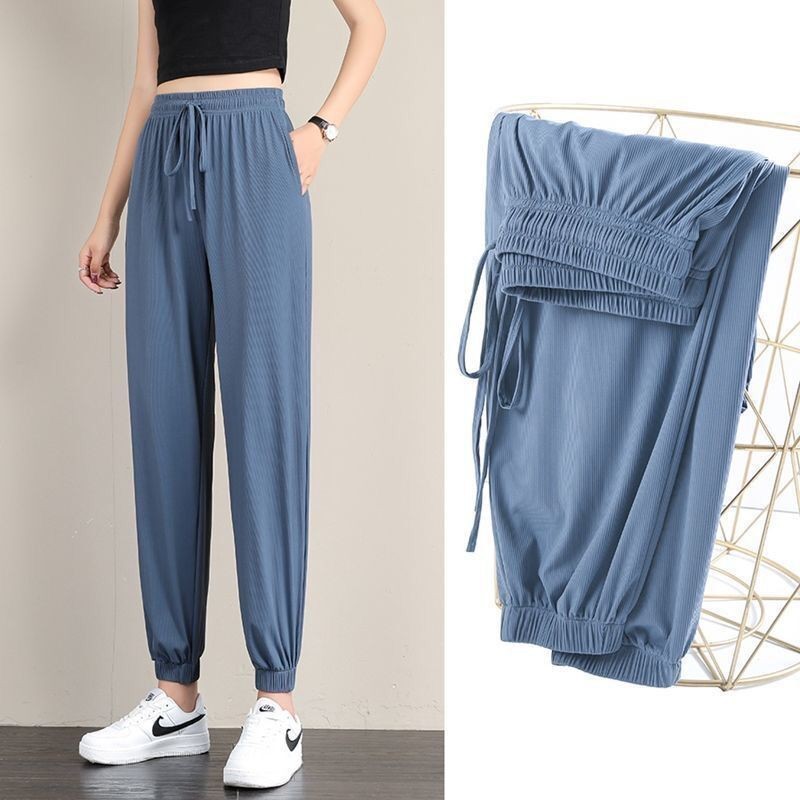 Ice Silk Sports Pants for Female Students Korean-style Loose Large Size Slimming Summer Thin Casual Sweatpants Draping Ankle-length Pants for Women