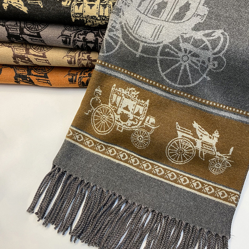 2023 New European and American Style Carriage Imitation Cashmere Scarf Women's Autumn and Winter Tassel Long Thickened Gift Shawl Scarf