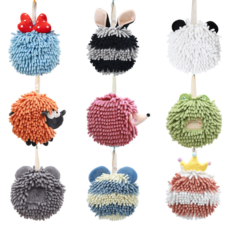 Cartoon animal chenille hand towel Kangle house hanging thickened absorbent hand ball hanging hand towel