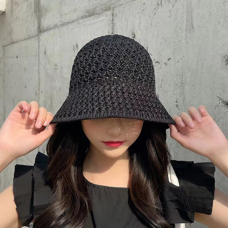 2025 Hat New Style Basin Hat Women's Spring and Summer Japanese Bucket Hat Hollow Shade Hat Woven Straw Hat Fisherman Hat Women