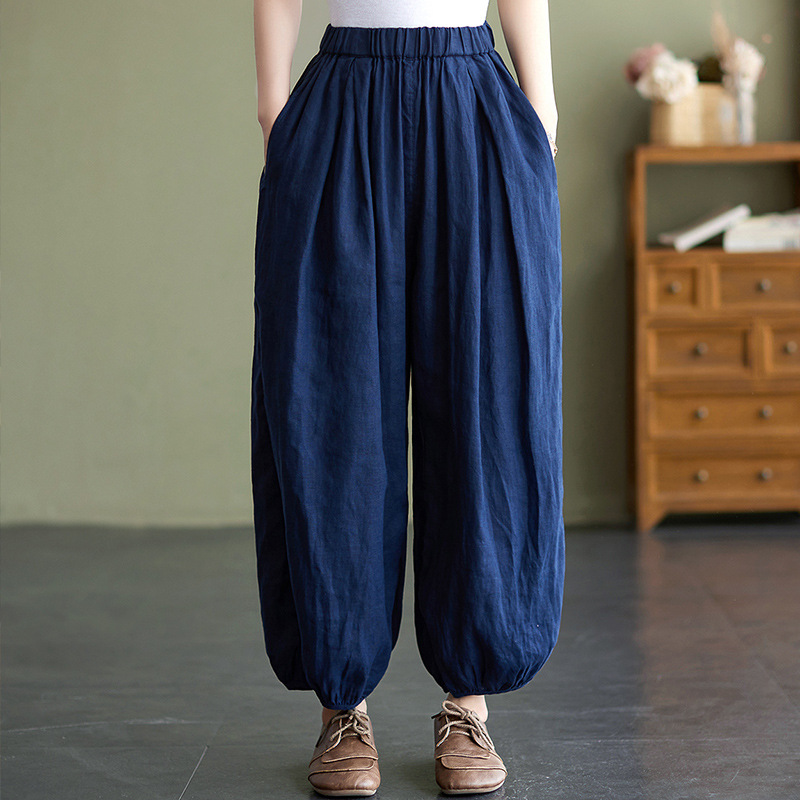 Summer Thin Artistic Cotton and Linen Solid Color Lantern Pants Women's New Loose Casual All-match Leg Radish Pants