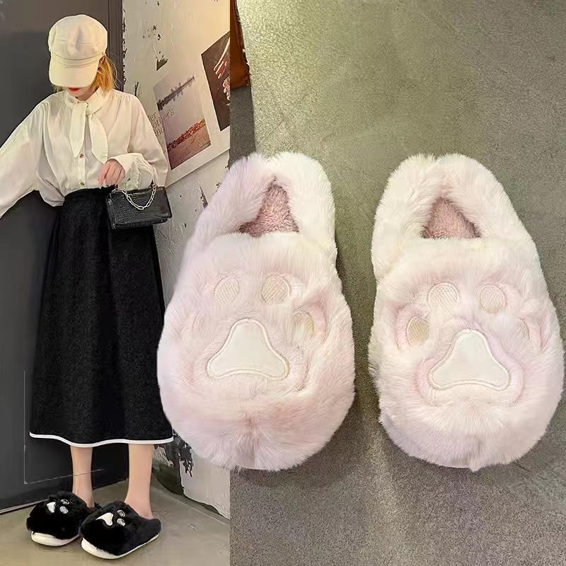 Internet celebrity New cute little feet cotton slippers female winter sweet student home non-slip closed toe cotton slippers ins