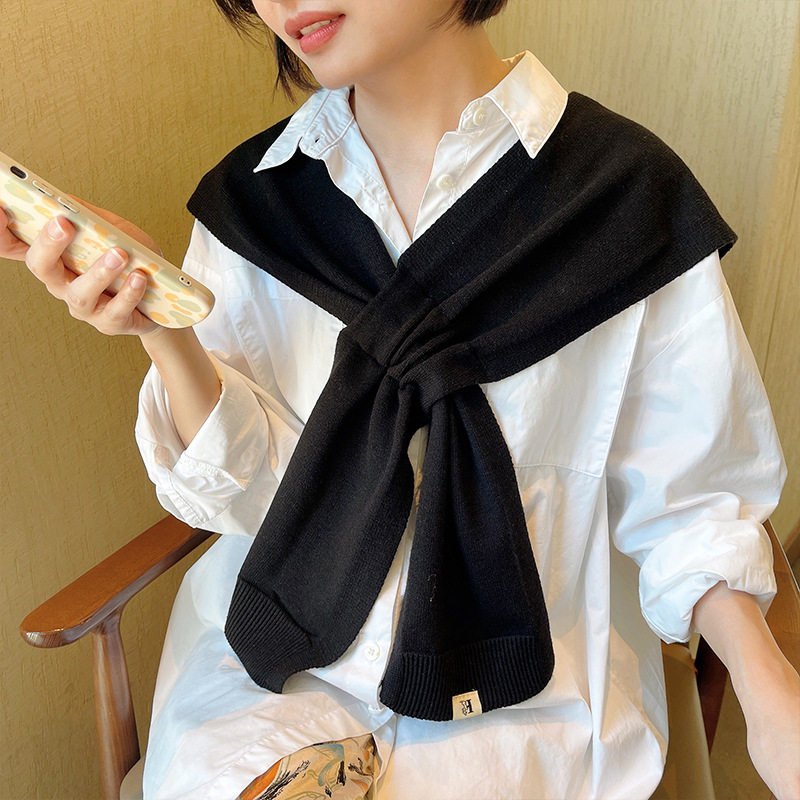 Korean style sunscreen cross shawl women's spring outside sunshade knitted air conditioning waistcoat solid color all-match fashion fake collar