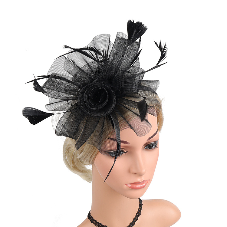 Mesh Feather Hair Accessories European and American Celebrity Party Tea Party Annual Meeting Bride Portrait Stage Veil Headwear Hairpin