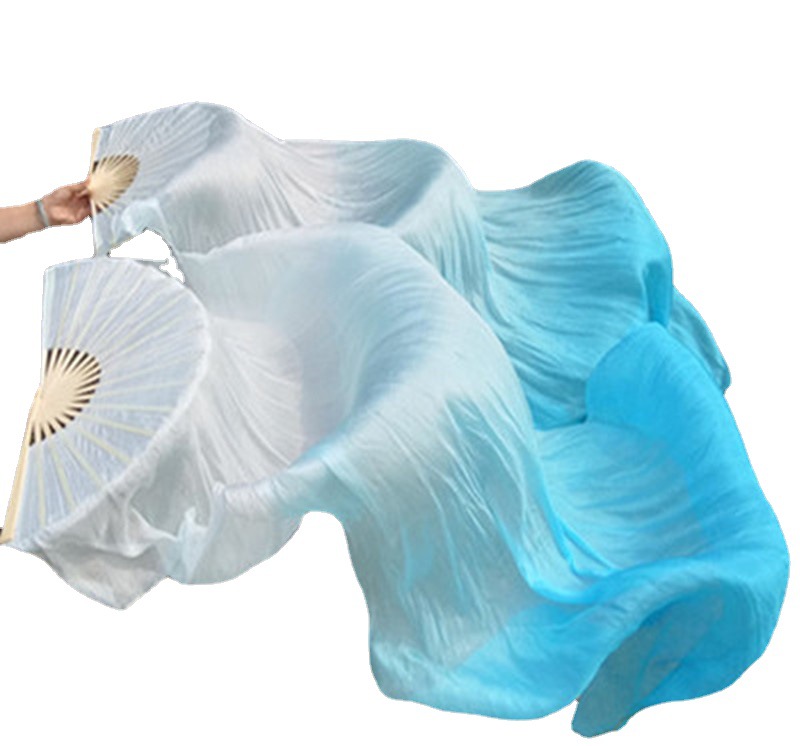 Silk Belly Dance Double Fan Colorful Long Silk Fan Lengthened Dance Long Fan Colorful Dance Fan Red Wish Dance Fan