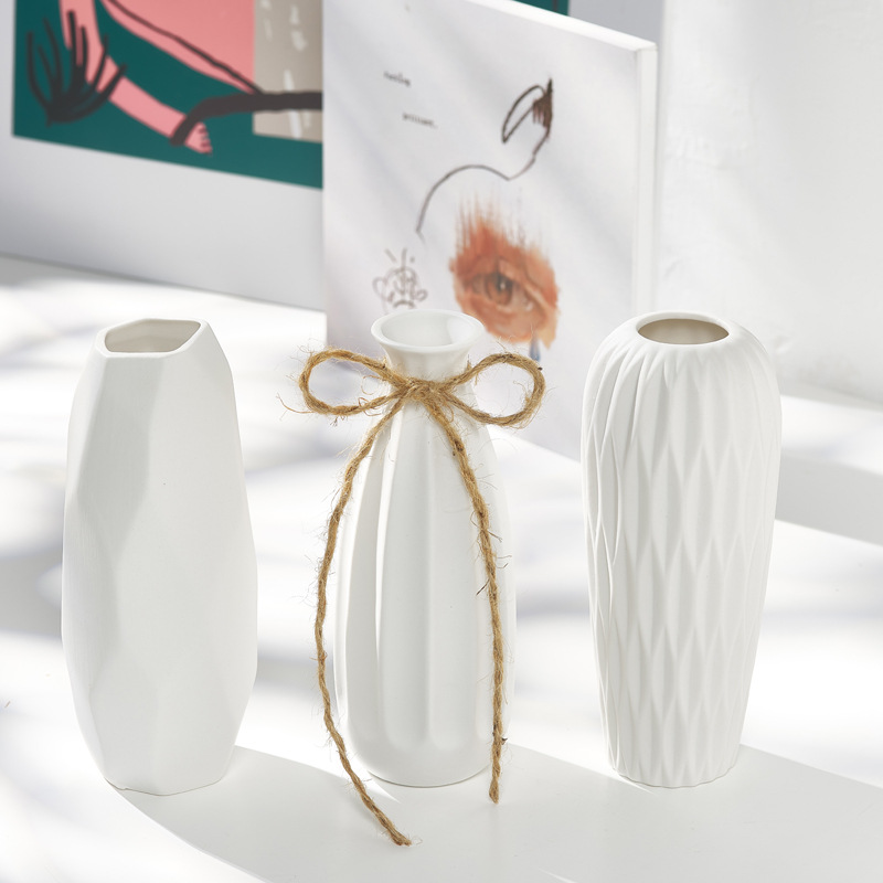 White Nordic Ceramic Dried Flower Vase for Hydroponics, Minimalist Modern Home Decor, Shelf Accent, Living Room Flower Pot
