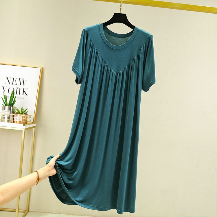 Summer Thin Modal Loose plus size dress Solid Color Nightgown Women's Plus-sized Plus-sized Pleated A- Line Skirt