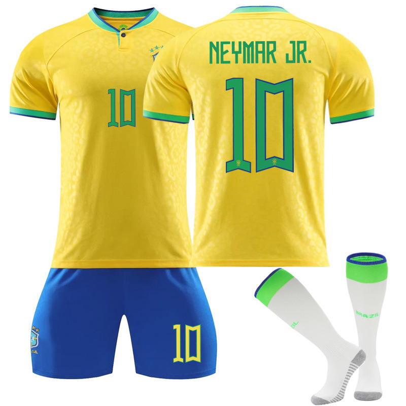 2022 Qatar Football Suit Brazil Main No.10 Neymar No.20 No.18 Children Adult Away Jersey Set