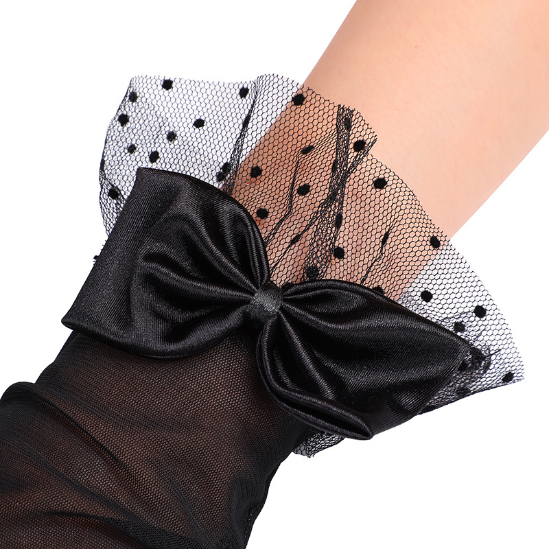 Fashion wedding bridal evening gloves polka dot mesh black lace creative bow gloves in stock