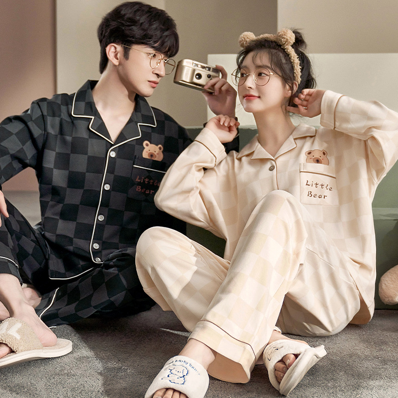 Chun baifen couple pajamas women's spring and autumn 2022 new long-sleeved men's home wear can be worn outside suit wholesale_voghion.com