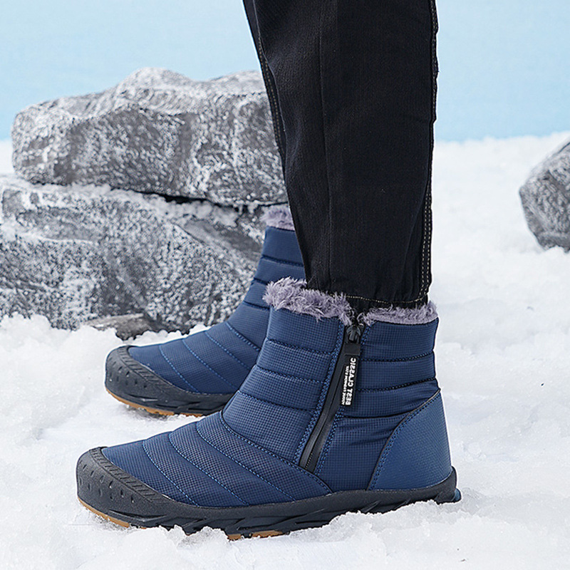 Winter Amazon popular men's fleece-lined warm snow boots plus size couple's cotton-padded shoes zipper high-top shoes men's wholesale