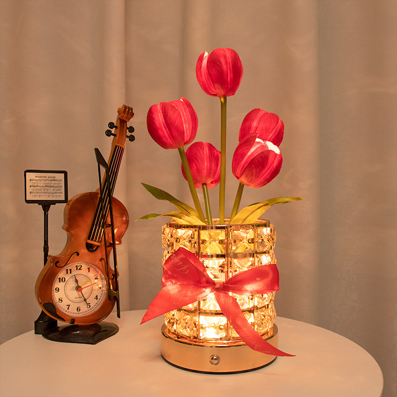 New Crystal Table Lamp Simulation Tulip Potted Plant Decoration Ornaments Wedding Lamp Bedside Lamp Light Luxury High Sense Atmosphere Lamp
