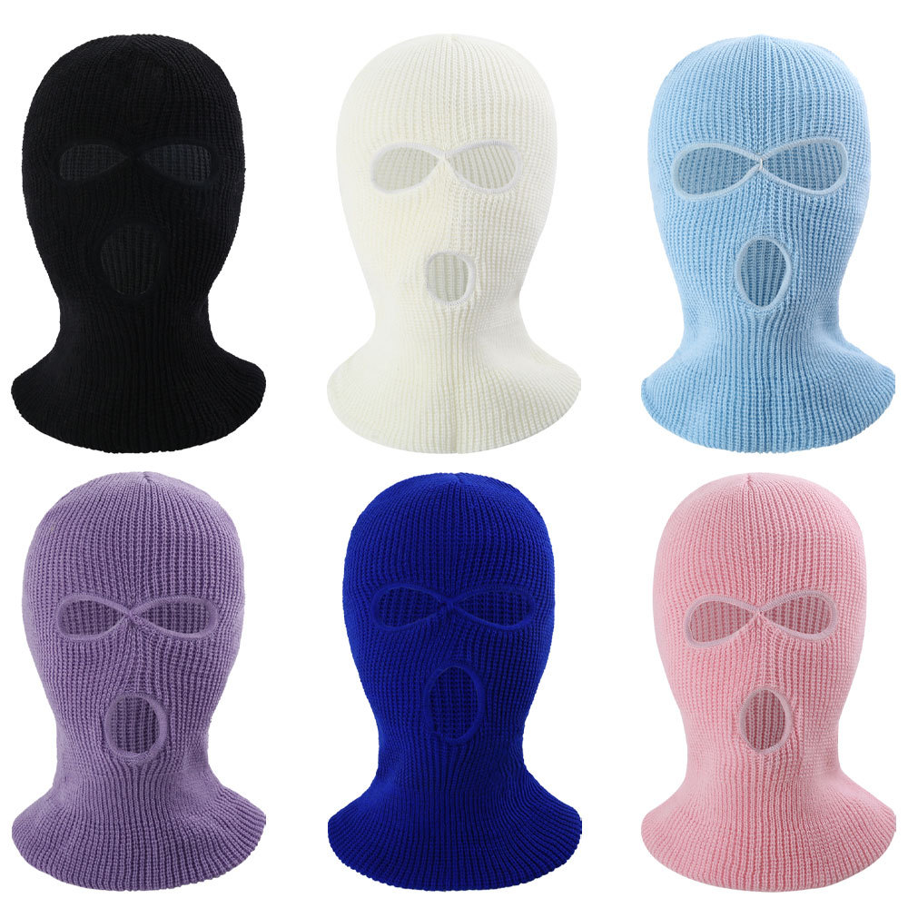 Men's and Women's Masked Hat Neck Protection Hat Autumn and Winter Warm Three-hole Knitted Baotou Hat Riding Windproof Mask Hat