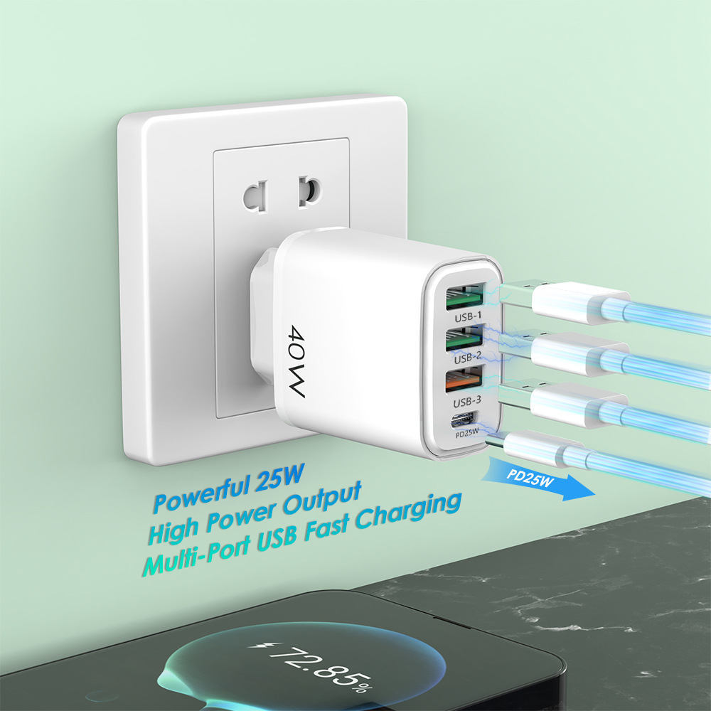 Cross-border European and American British standard applicable to Huawei Apple PD20w mobile phone usb charger 40W multi-port fast charging head