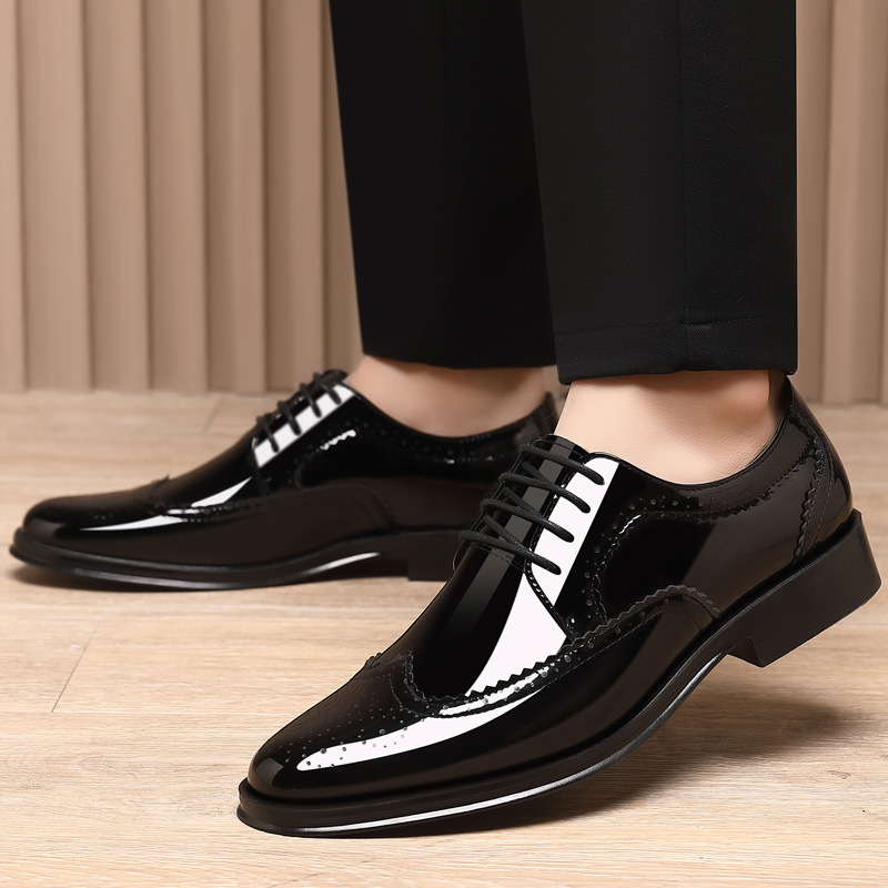 Spring and Autumn New Men's Shoes Business Dress Fashionable Pointed Leather Shoes Men's All-match Korean Style Large Size Wedding Shoes for Youth