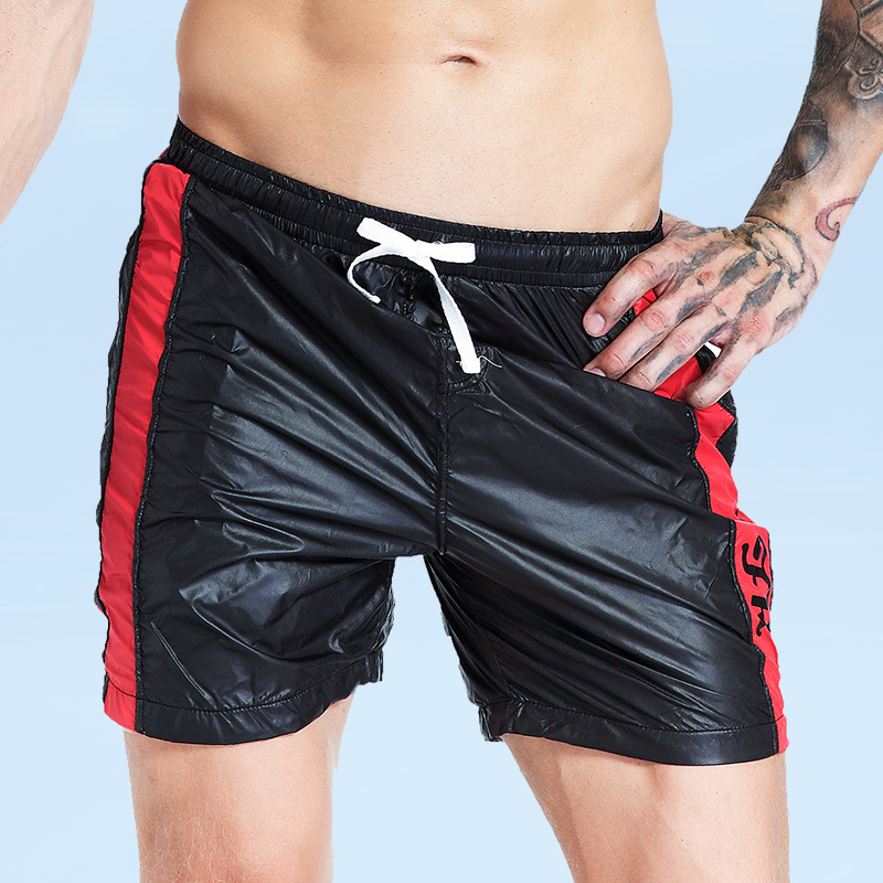 New Men's Fitness Sports running shorts color matching lace-up beach pants home casual trench coat shorts FR017