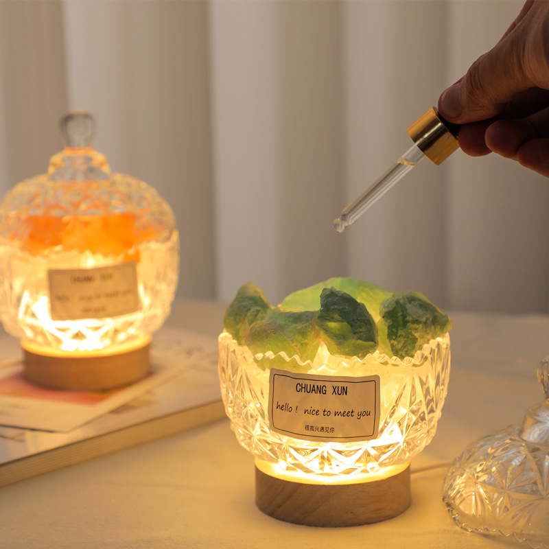 Crown Non-fire Aromatherapy Stones Ornaments Luminous Crystal Household Indoor Essential Oil Nightlight Fragrance New Year Gift