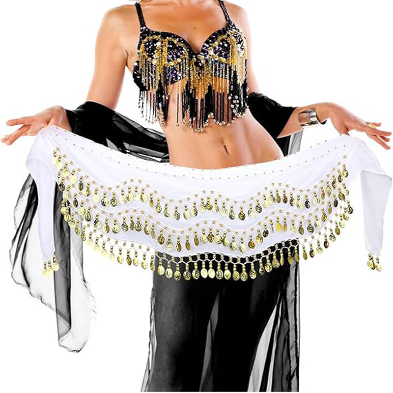 Cadena de cintura con monedas para colgar en la cintura, bufanda de tres capas con monedas de oro, cinturón de danza india, bufanda para practicar la cadera_voghion.com
