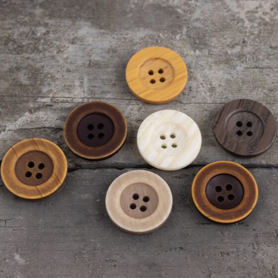 Yellow imitation wood grain wide edge resin button khaki off-white yellow curry dark brown black curry vintage button