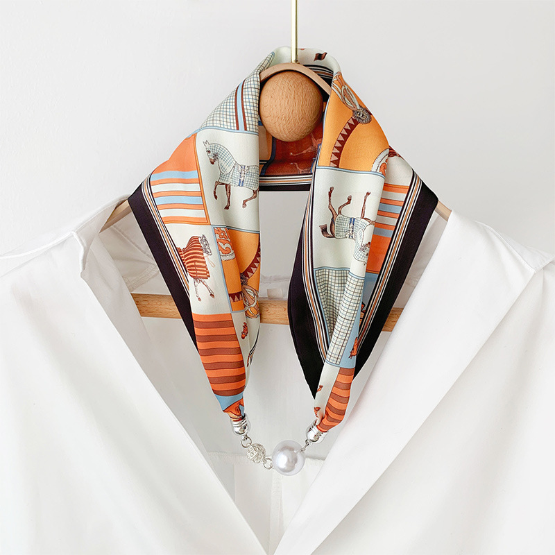 Lazy Magnetic Buckle Scarf Women's Summer New Scarf All-match Scarf Neck Protection Pearl Necklace Decoration Wholesale