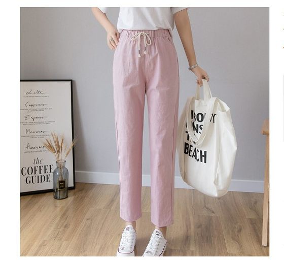 2024 Cotton and Linen Ankle-length Pants Spring and Summer Thin I Straight-tube Loose Casual Pants Women's Water-washing Pants Harlan Footless Pants Ins