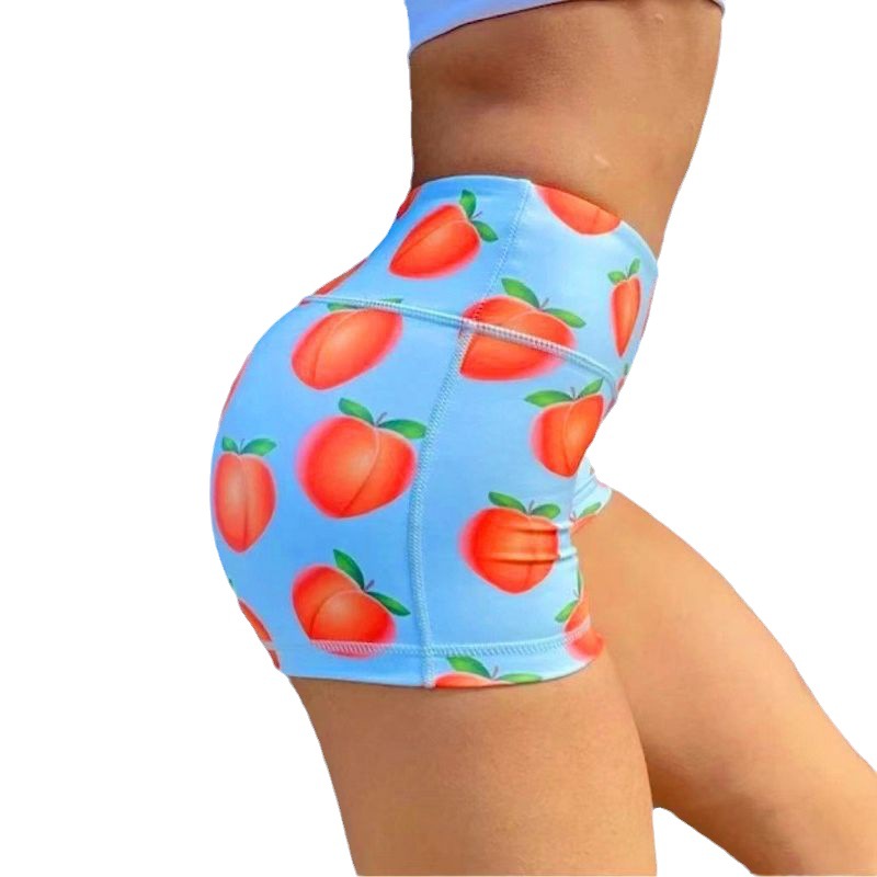 New cross-border European and American foreign trade printed fruit shorts high waist hip lifting sports fitness running yoga three-point pants for women