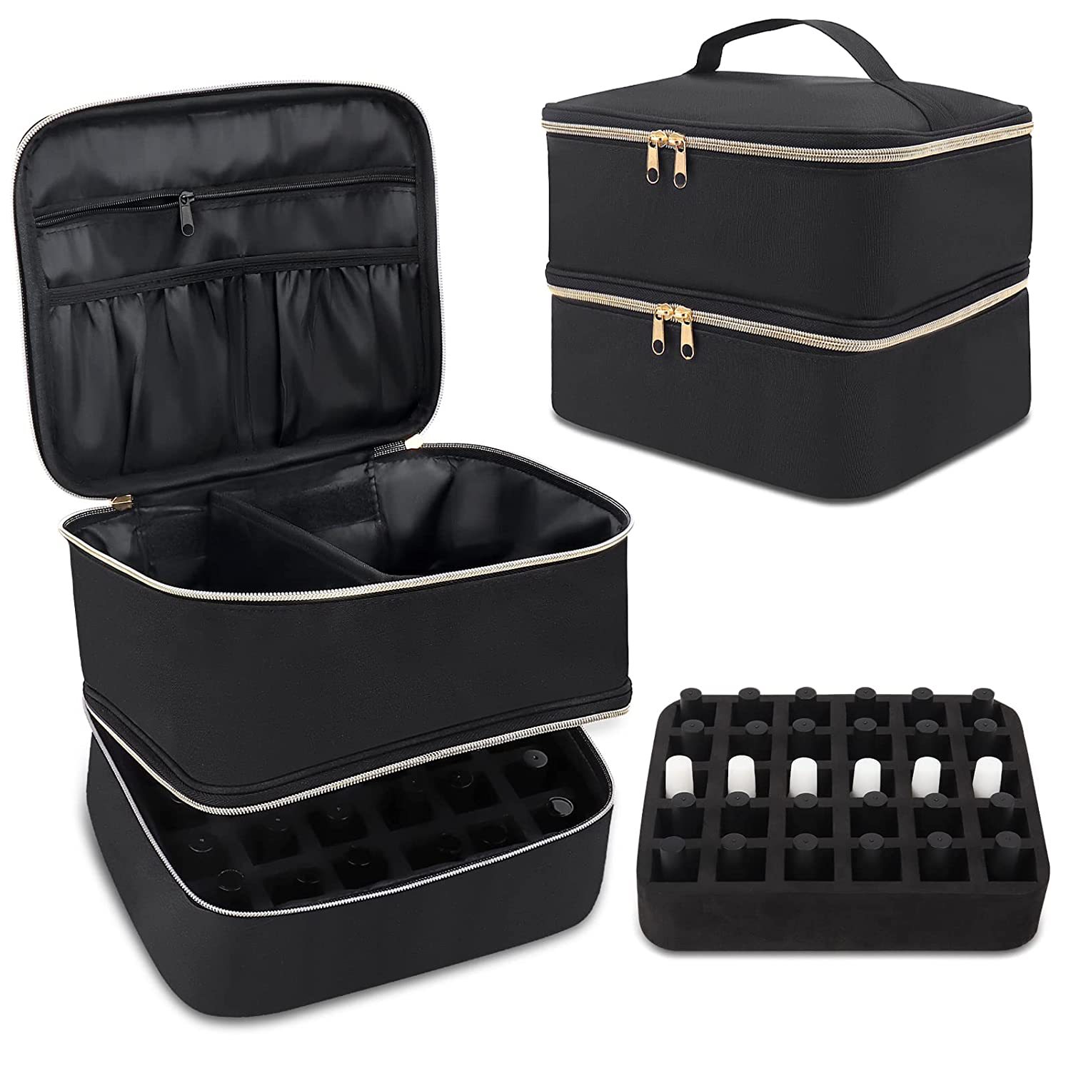 Amazon new nail polish carrying bag double layer nail polish storage bag can hold 30 bottles cosmetic bag storage bag