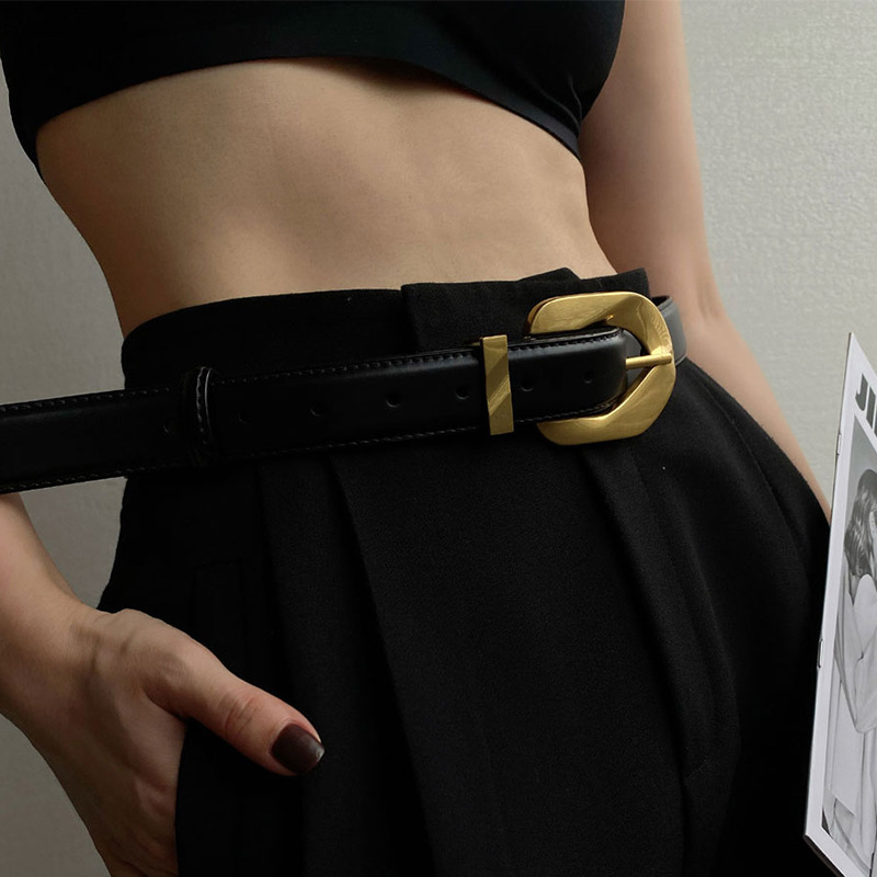 Spot Belt Vintage Leather Accessories Decorative Trendy Retro Style Big Gold Buckle Women Belt Women Belt Decorative Women