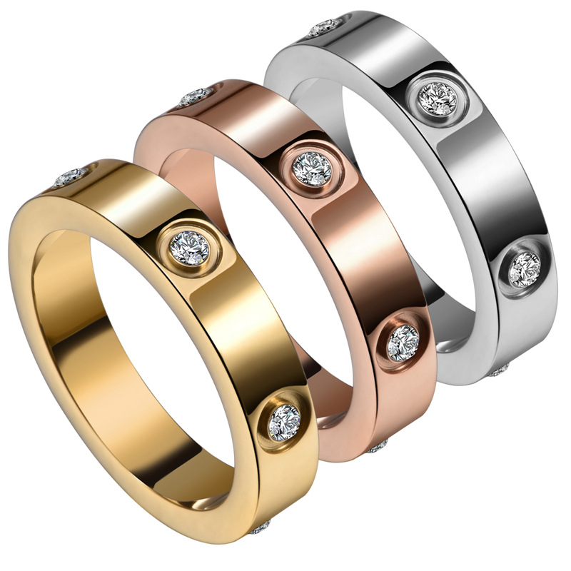 Europe and the United States Amazon cross-border ring trend for men and women couples ring fashion foreign trade Diamond titanium steel ring