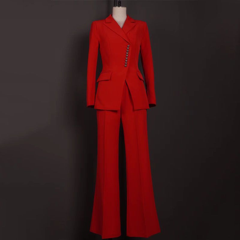 Star Fashion Temperament Festive Red Professional Suit suit Goddess Fan Host President Suit Work Clothes