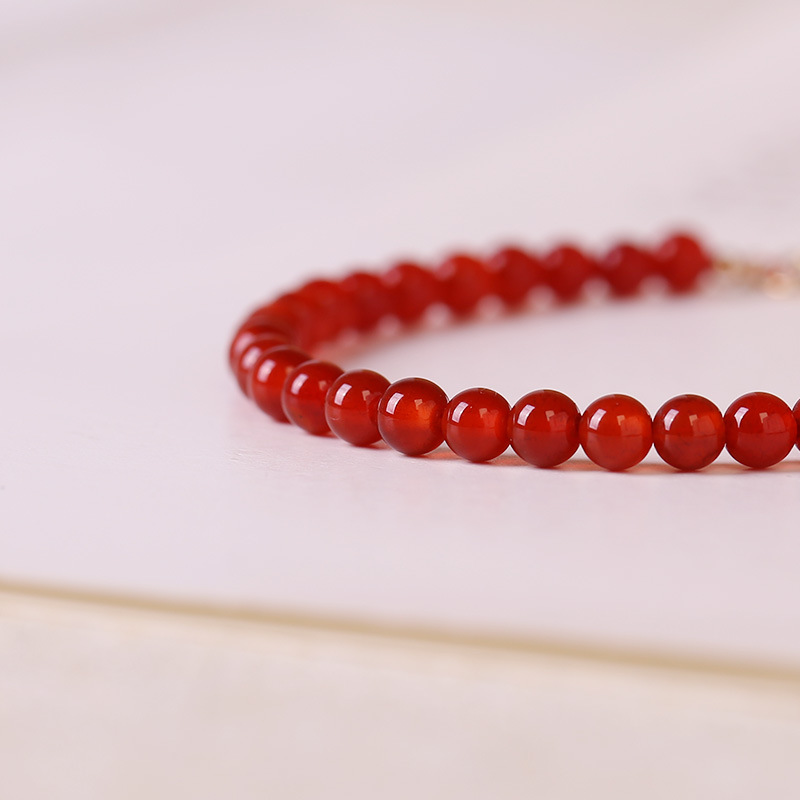 Natural Red Agate Bracelet Women's 4mm Very Thin 3mm Bracelet Antique Temperament This Year of Life is Tiger Gift Crystal