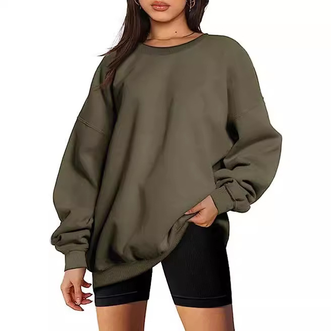 2023 Amazon Women's European and American Cross-border Women's Oversized Loose Sweater Sports Long Sleeve Round Neck Pullover Top