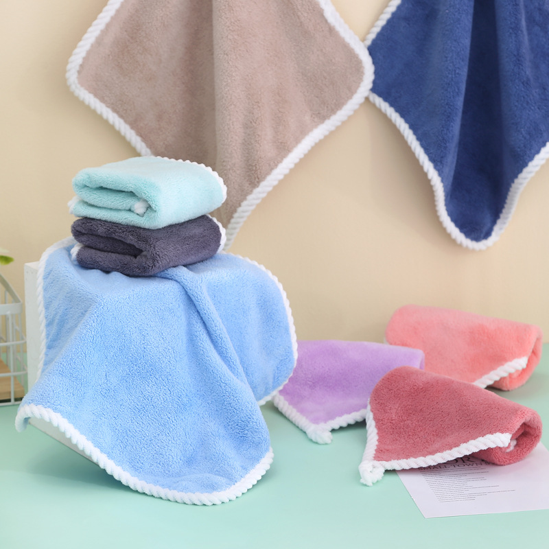 Coral fleece square towel kindergarten small towel universal saliva towel hemp lace wipe hand towel wrapping handkerchief wholesale