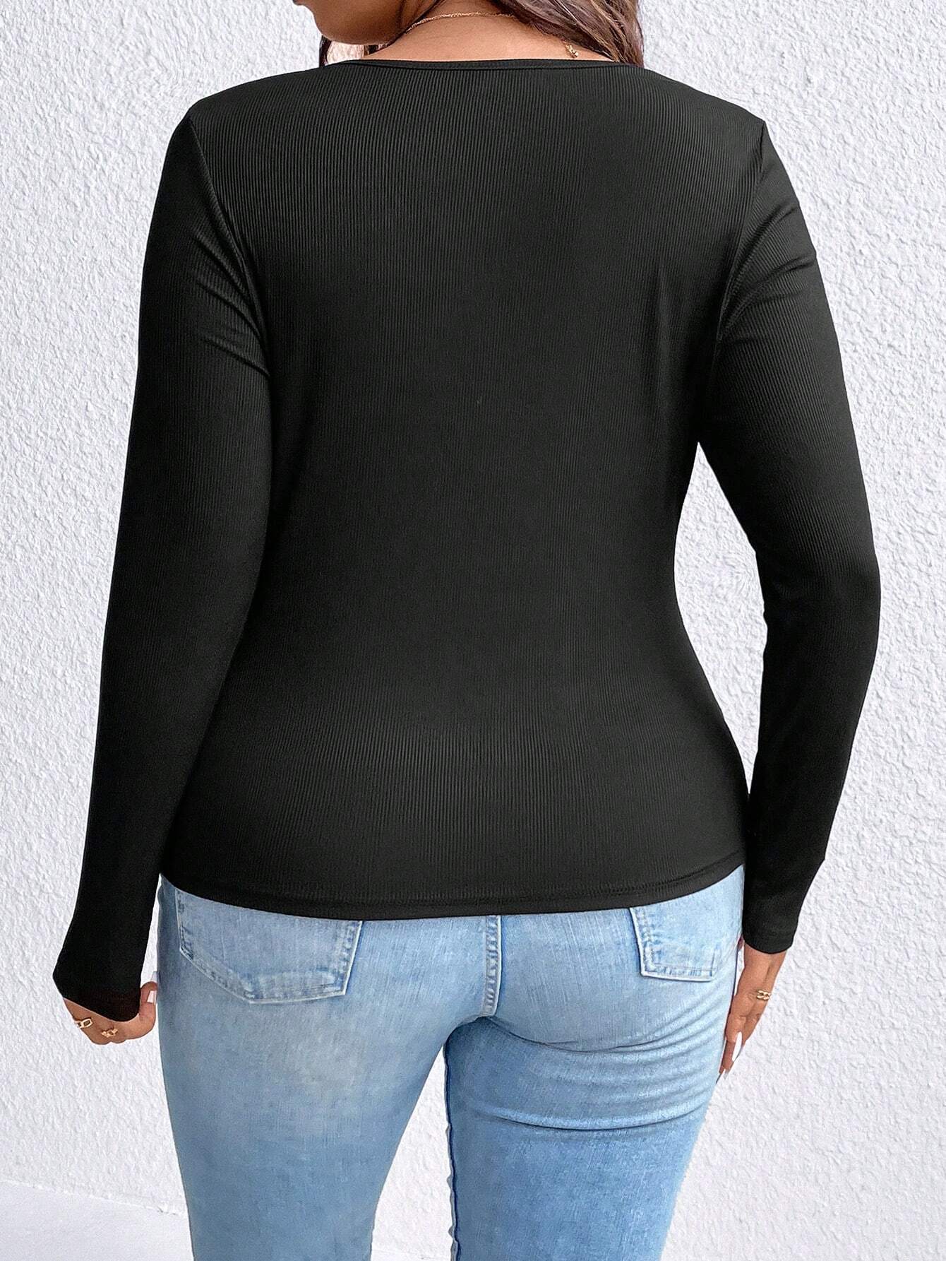 Cross-border European and American plus size women's clothing 2024 autumn and winter new slim-fitting round neck long-sleeved T-shirt knitted temperament versatile top