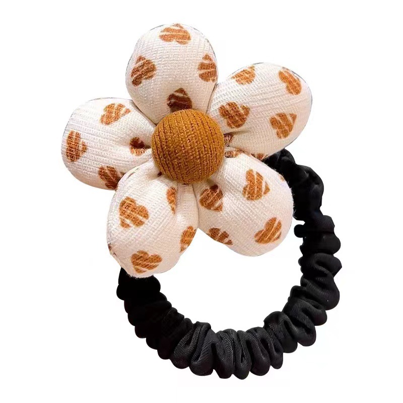 New Children's Milk Curry Color Hair Rope Fabric Flower Hair Rope Girls' Hair Band Hair Accessories for Girls