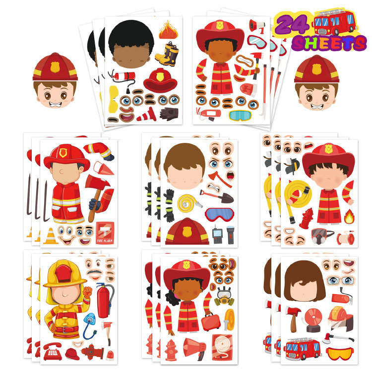 Cross Border Fireman Cartoon Stickers Child Fireman Fire Truck Party Handicrafts Sticker