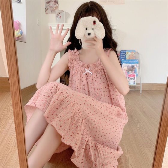 Cute Outer Wear French Slip Skirt Pure Desire nis Style Pajamas Women's Summer Thin Sweet Loose Home Dress Nightgown
