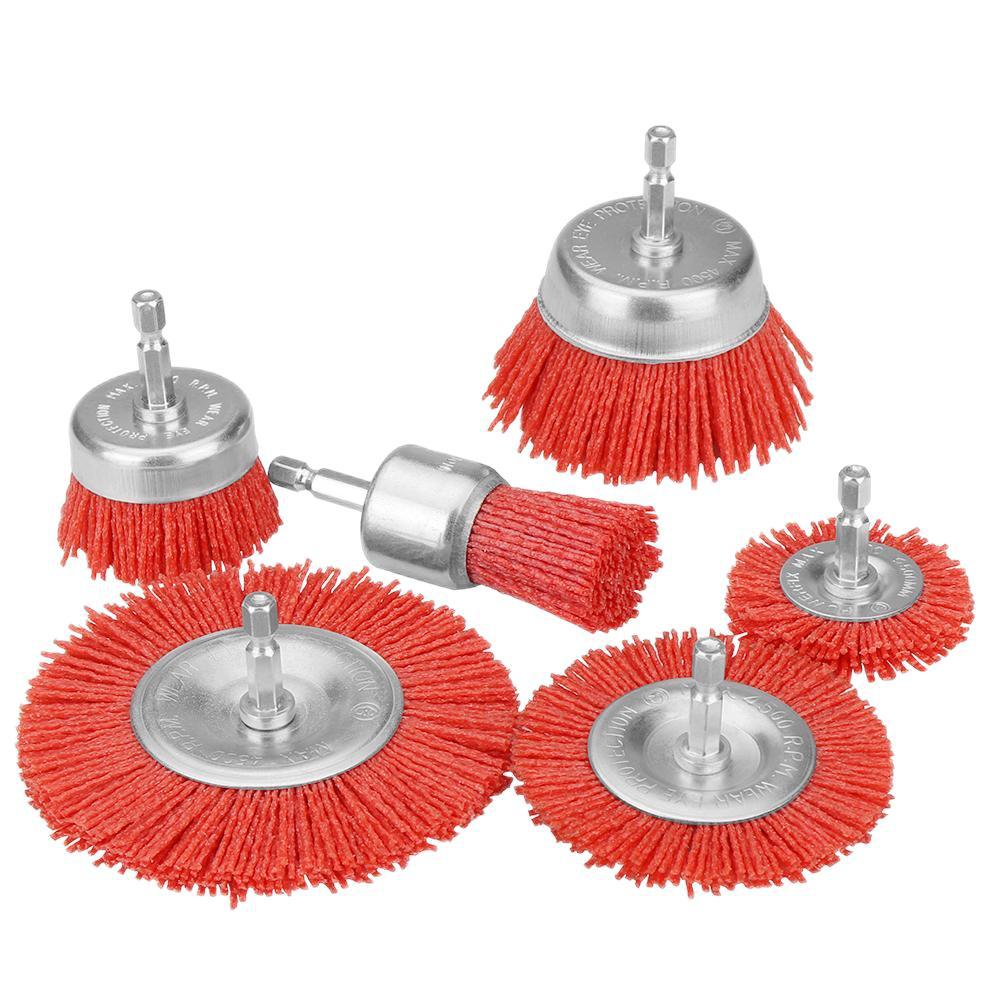 6mm with Rod deburring abrasive steel wire brush head hexagonal handle nylon T-Cup brush wood polishing cleaning electric drill brush